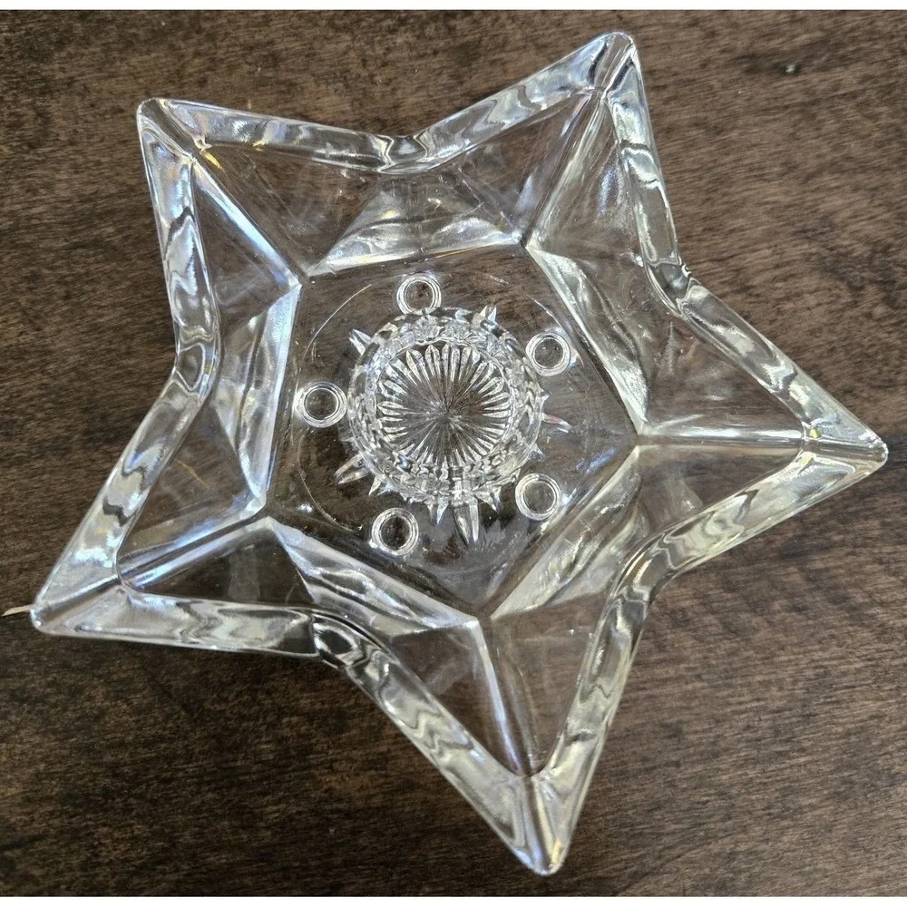 3 Stars-Holders For Tapered Candles Hazel Atlas 5 Point Pressed Clear Glass.